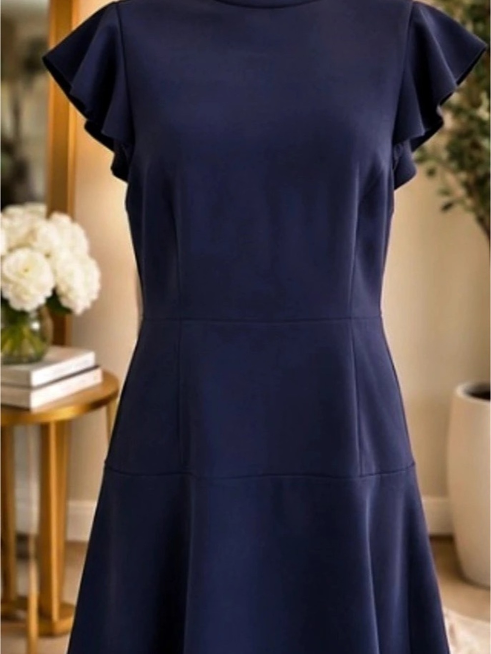 Rachel Zoe Dark Navy Ruffle Sleeve Fit & Flare Dress Size 10 NWT